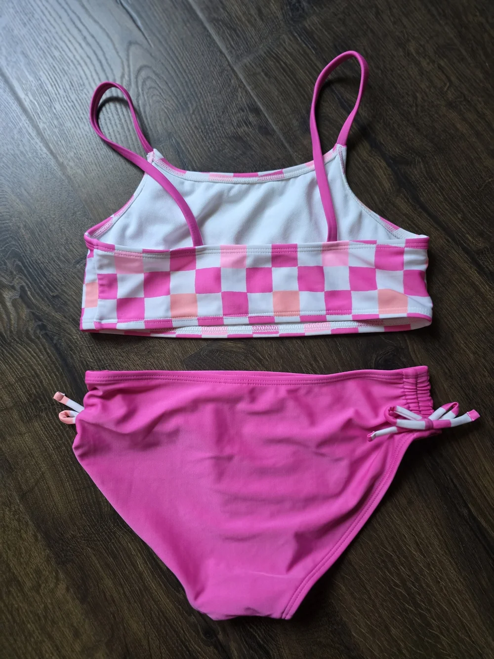 Cat & Jack Three-piece Pink Checker Swim Set with White Rash Guard